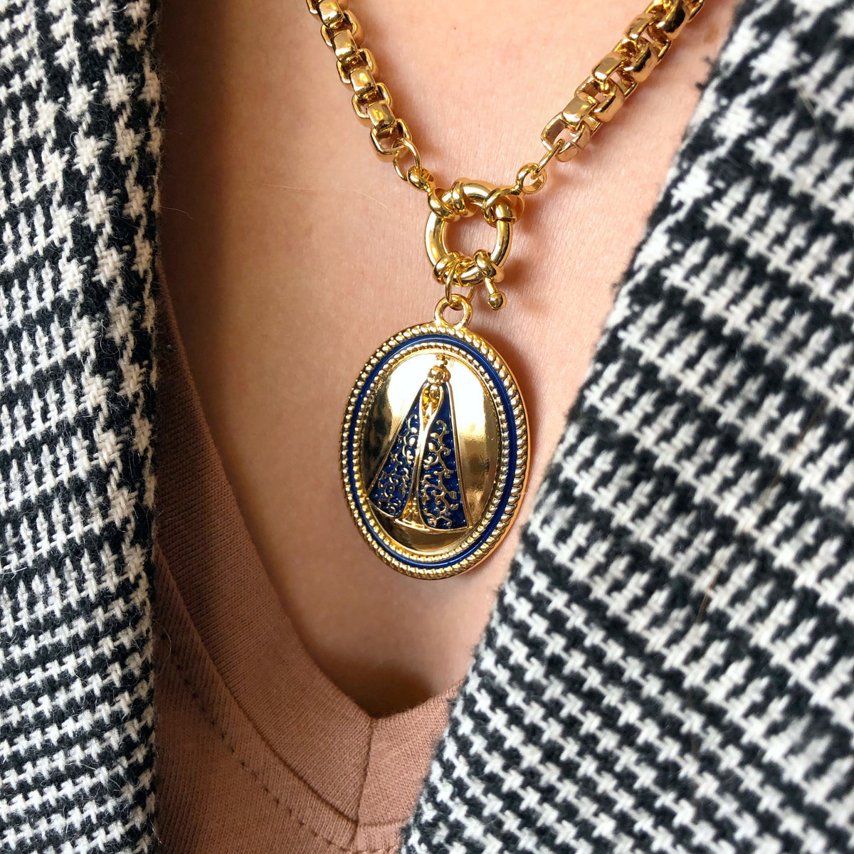 Colar Corrente Veneziana Com Medalha Nossa Senhora Aparecida - Tiff Joias