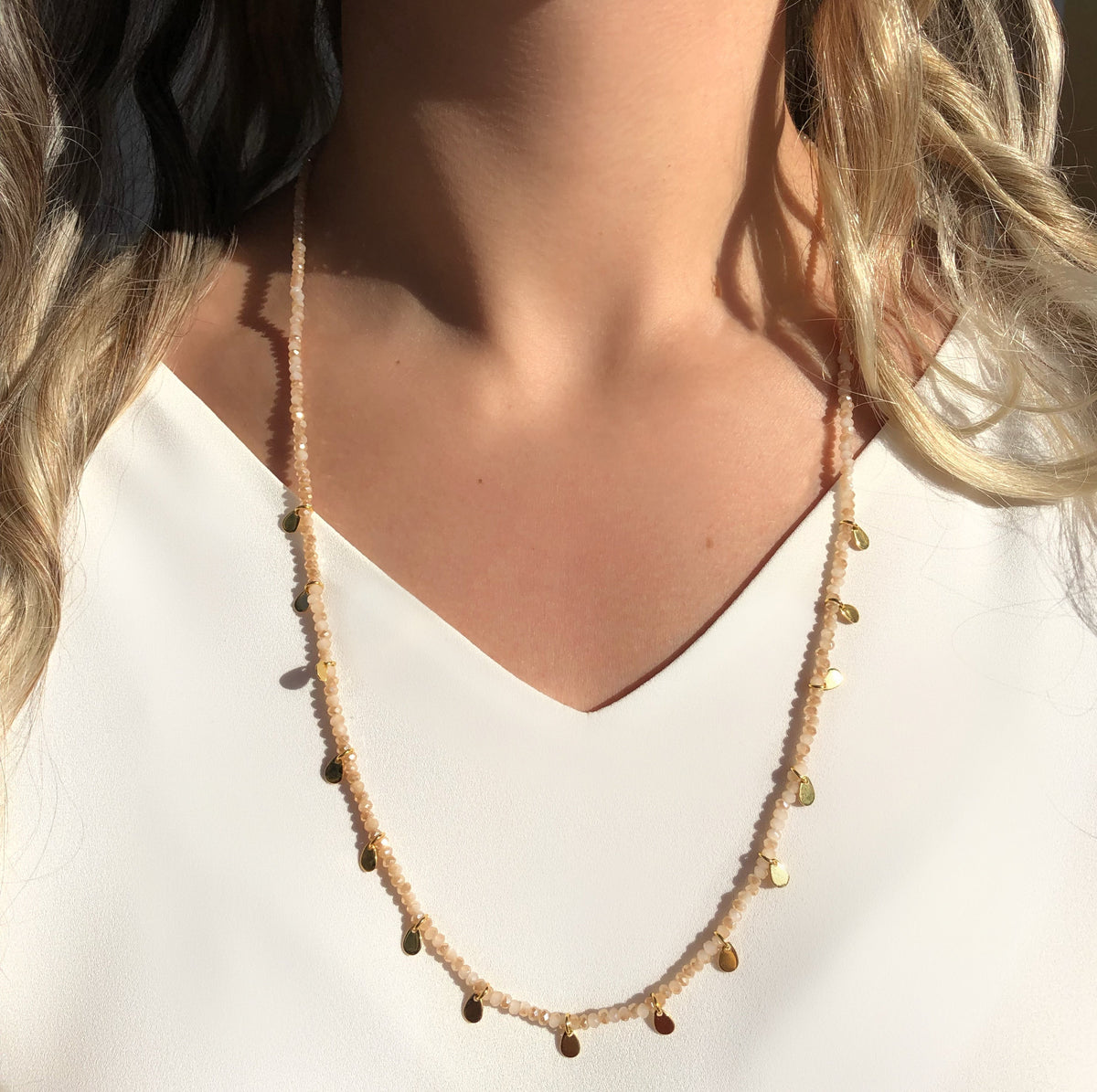 Colar Cristais Perolado Com Mini Gotas Penduradas 60 cm - Tiff Joias