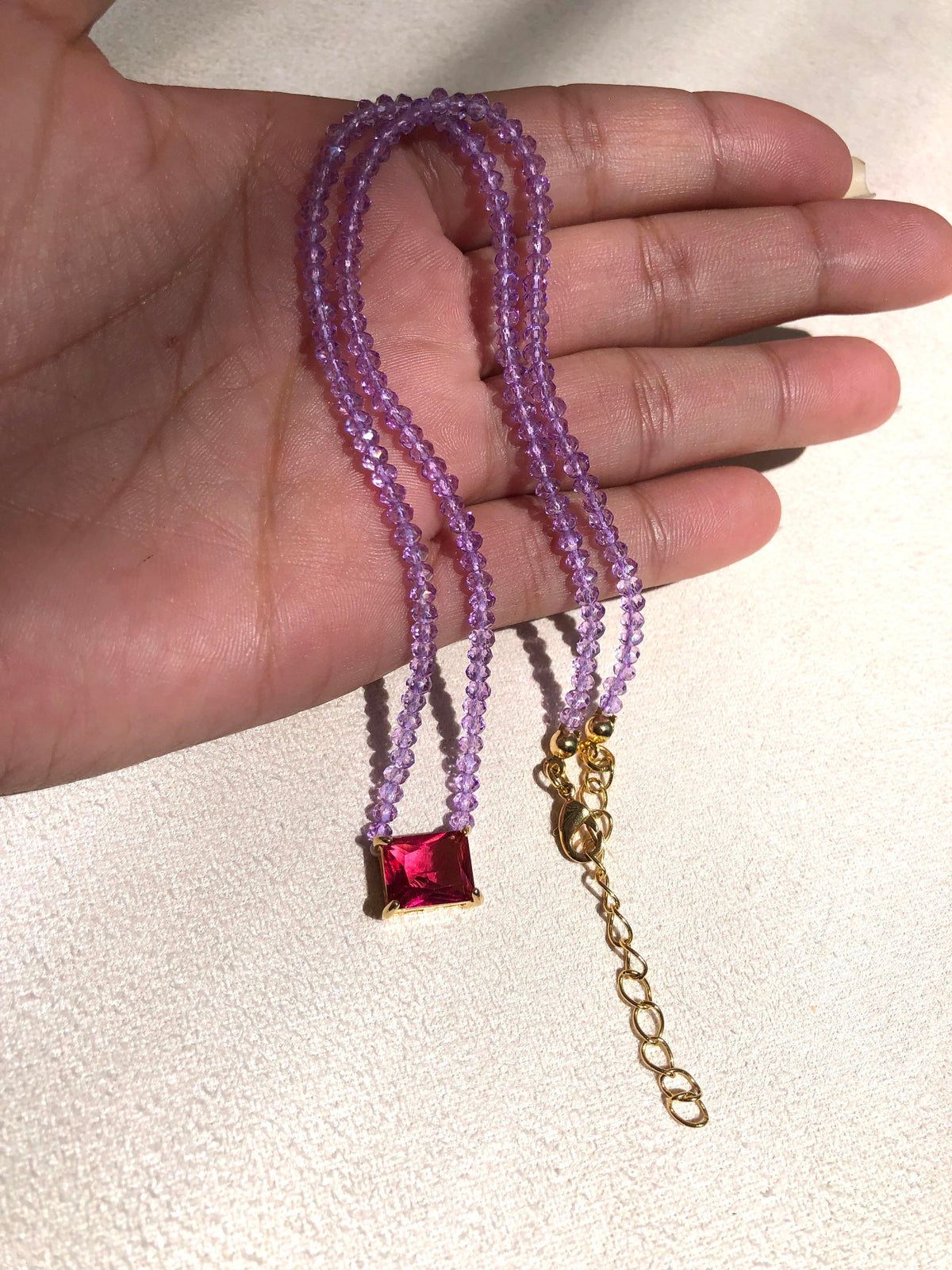 Colar Selena Lilás Com Baguete P Rubelita 38cm - Tiff Joias