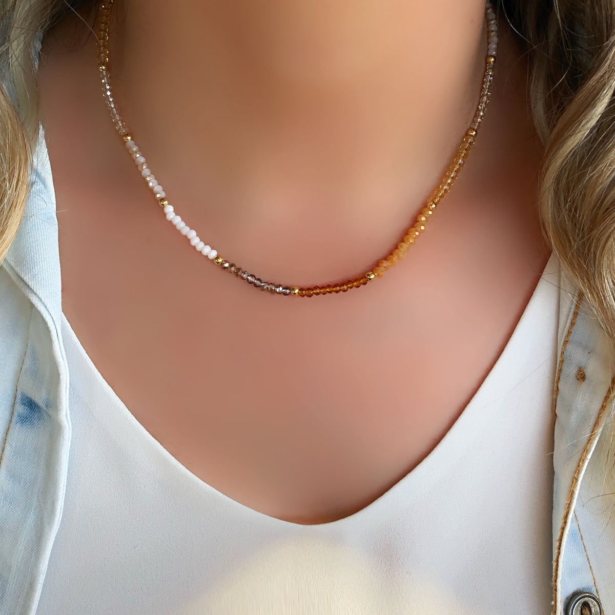 Colar Tons Nude E Detalhes Em Bolinhas - Tiff Joias
