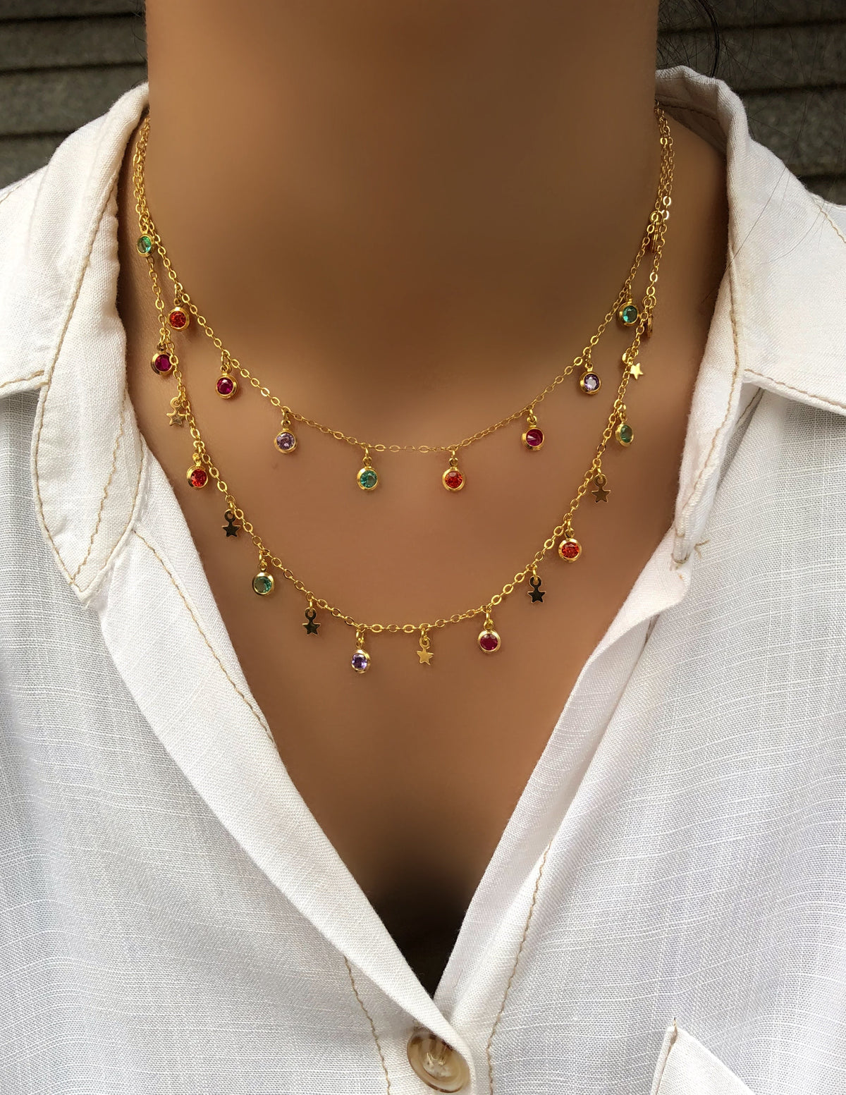 Mix De Colares Com Zircônias Coloridas - Tiff Joias
