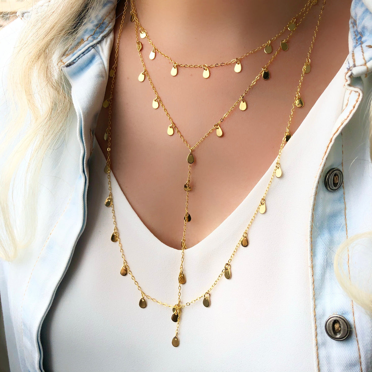Mix de colares corrente com mini gotas - Tiff Joias
