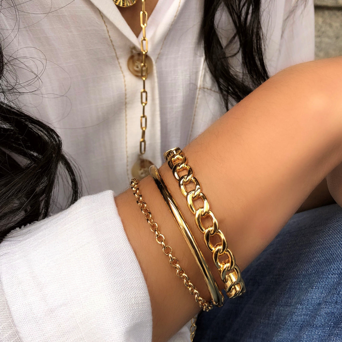 Mix de pulseiras bracelete liso e grumê - Tiff Joias