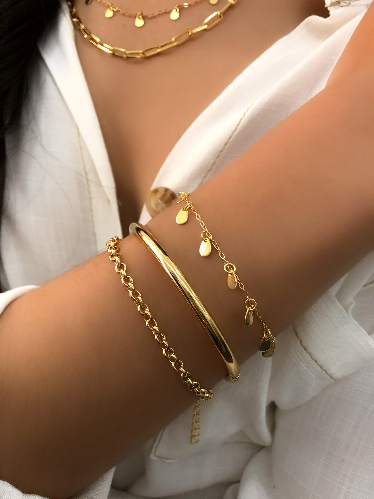 Mix de pulseiras corrente e bracelete liso - Tiff Joias
