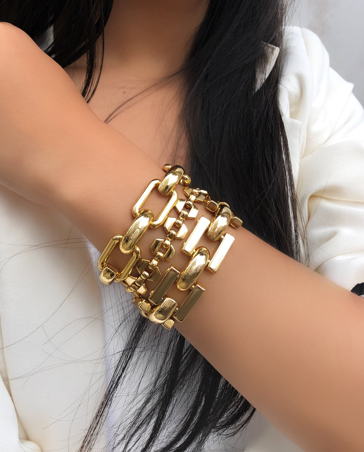 Mix De Pulseiras Corrente Elos Hexagono - Tiff Joias