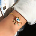 Pulseira Corrente Com Mini Gotas, Olho Grego Madrepérola Com Gotas Penduradas 16cm - Tiff Joias