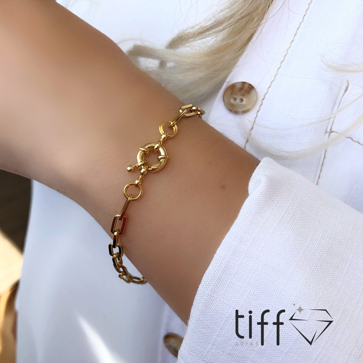 Pulseira Corrente Elos Fina E Fecho Bóia - Tiff Joias