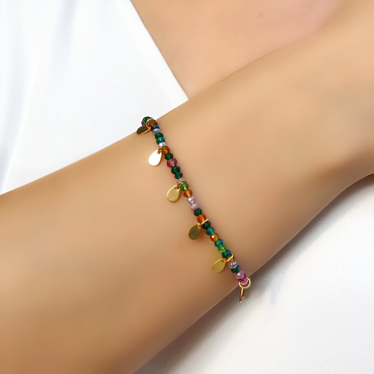 Pulseira Cristais Coloridos Mix Tons Roxo E Mini Gotas - Tiff Joias
