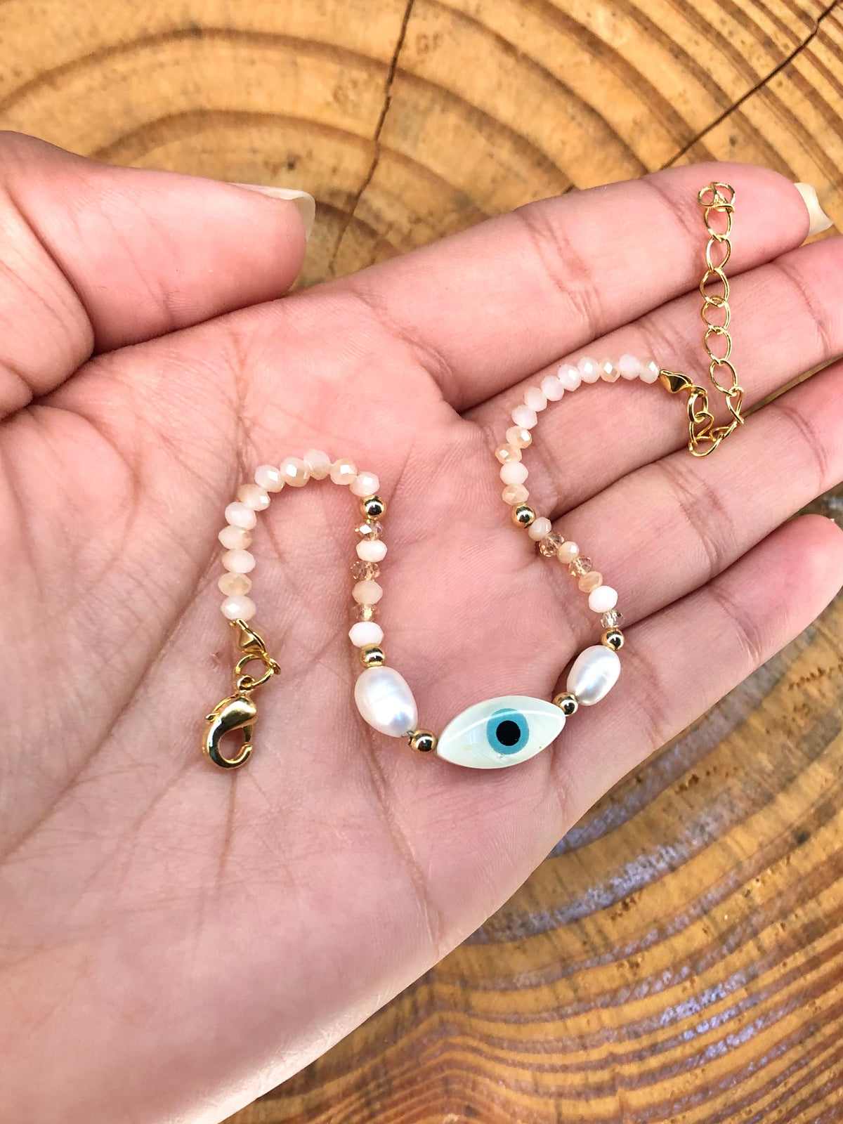 Pulseira Laura Perolado Com Olho Grego Madrepérola E Pérolas - Tiff Joias