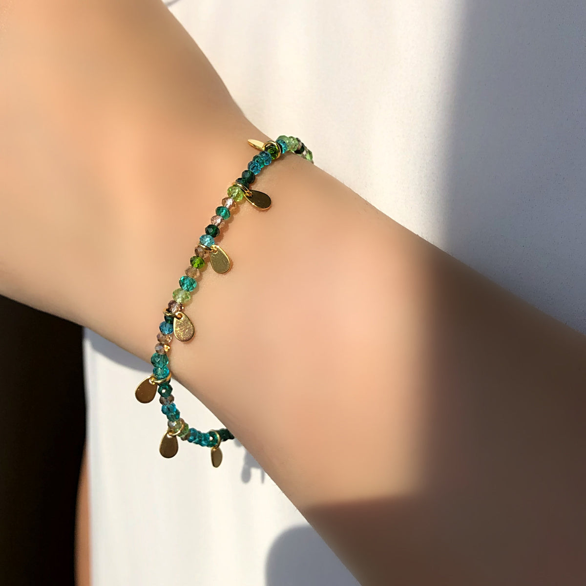 Pulseira Oceanic Verde E Mini Gotas Penduradas - Tiff Joias
