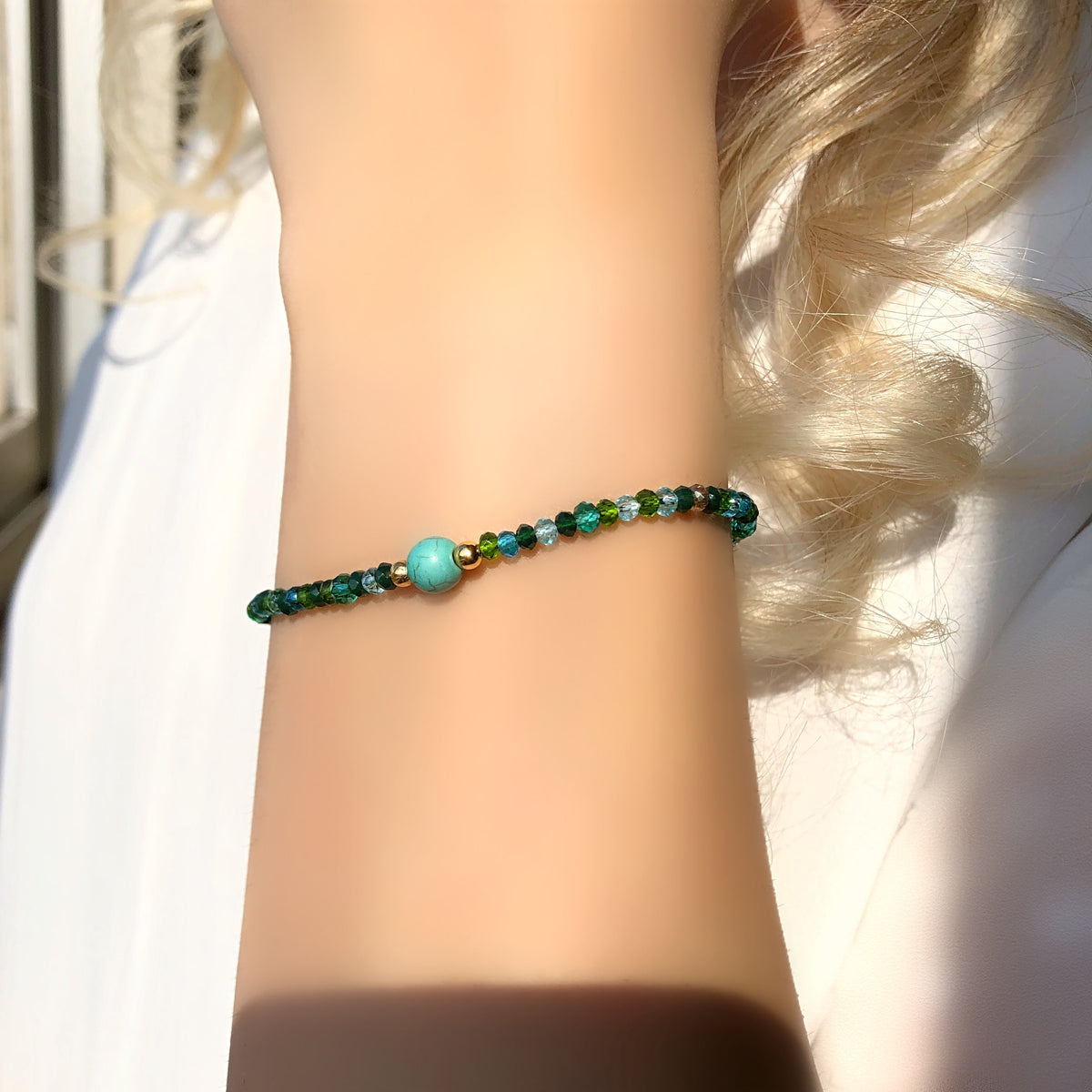 Pulseira Oceanic Verde E Pedra Turquesa - Tiff Joias