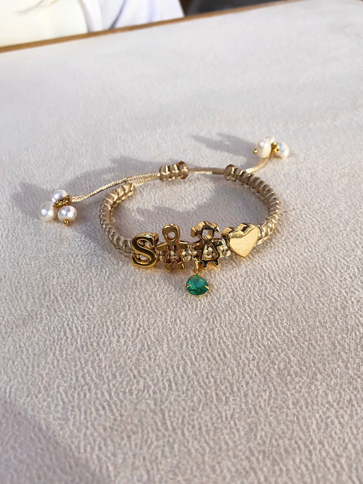Pulseira Pingente 2 Filhos + 1 Pingente De Letra - Tiff Joias