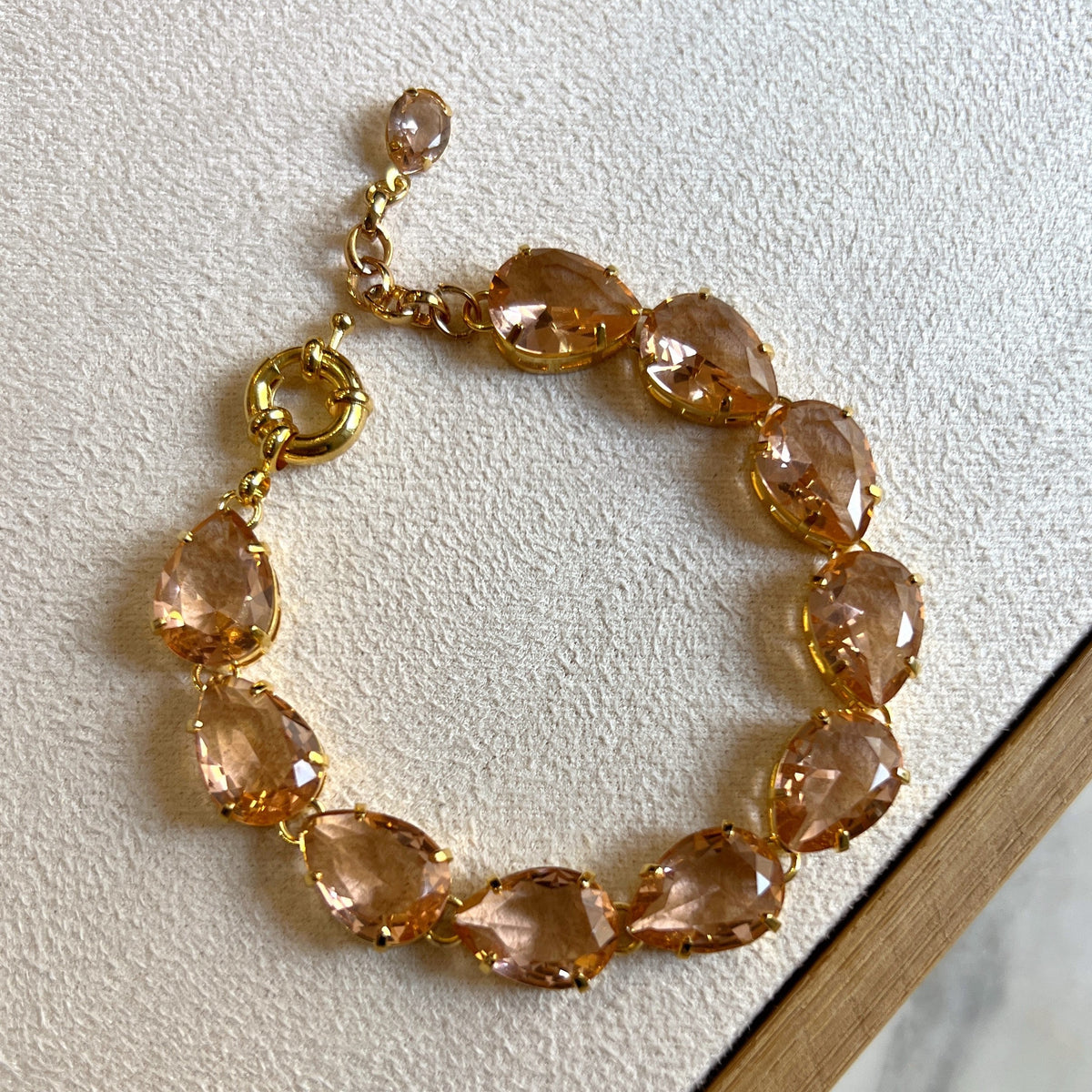 Pulseira Riviera Gotas Cor Morganita E Fecho Bóia 18cm - Tiff Joias