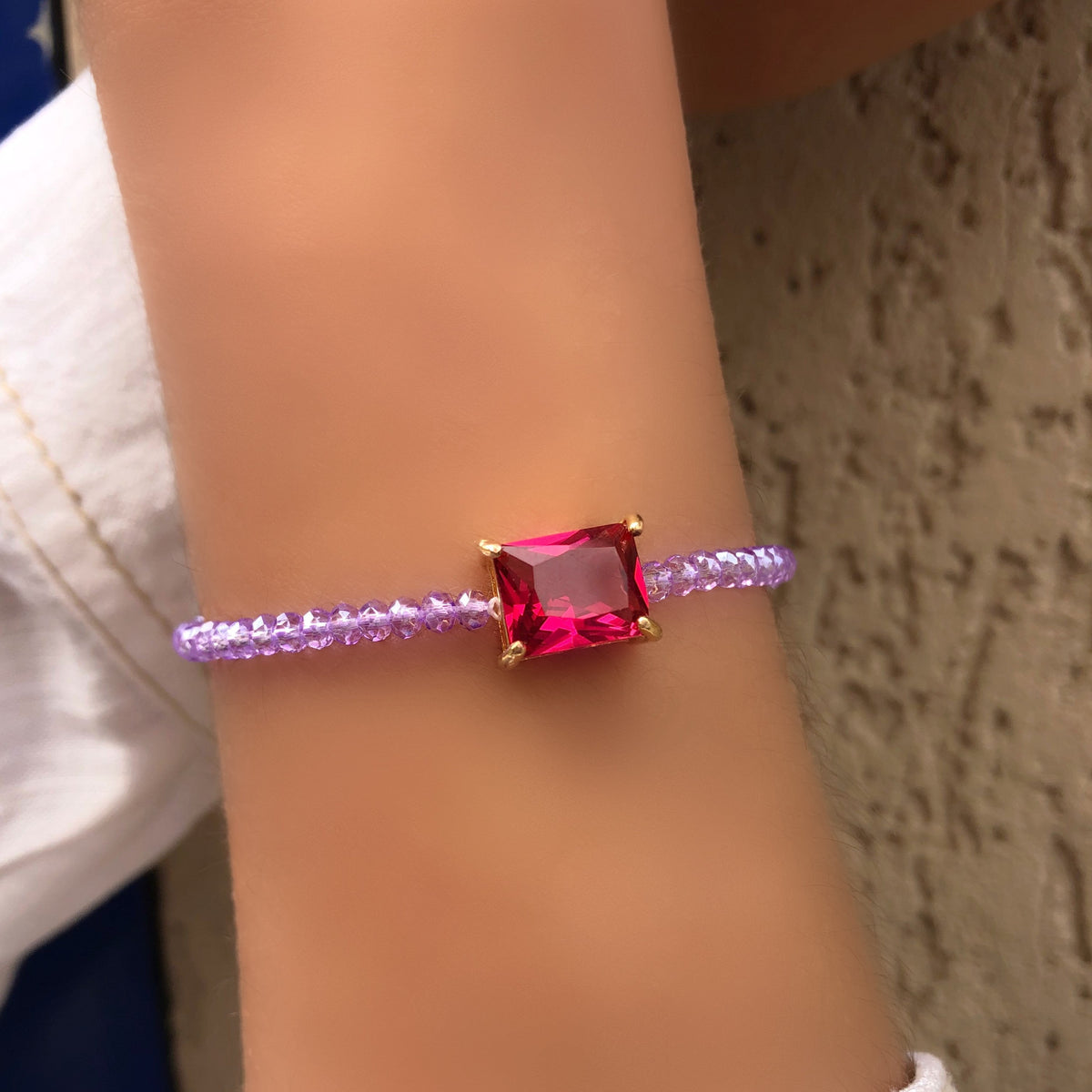 Pulseira Selena Lilás Com Baguete P Rubelita 16cm - Tiff Joias