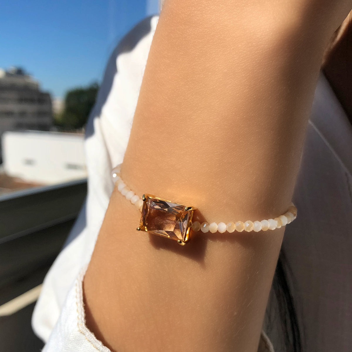 Pulseira Selena Perolado Com Baguete G Morganita 16cm - Tiff Joias