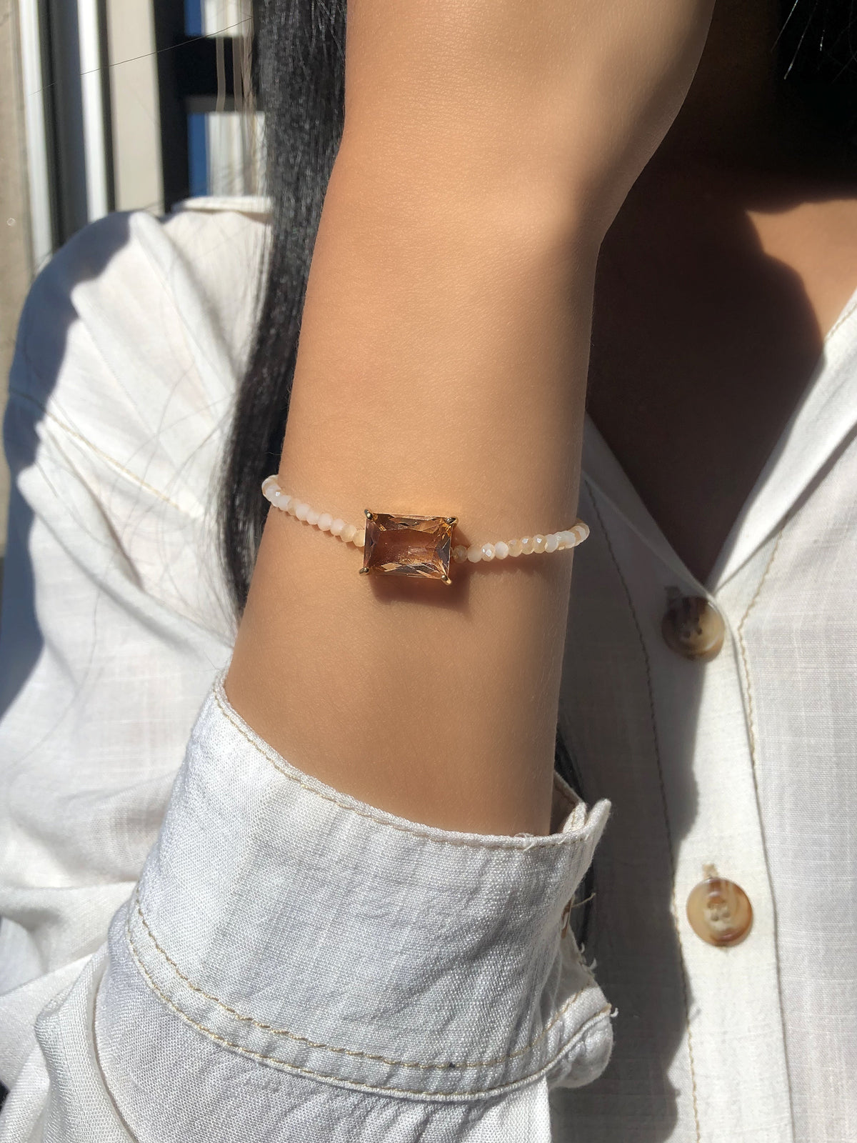 Pulseira Selena Perolado Com Baguete G Morganita 16cm - Tiff Joias