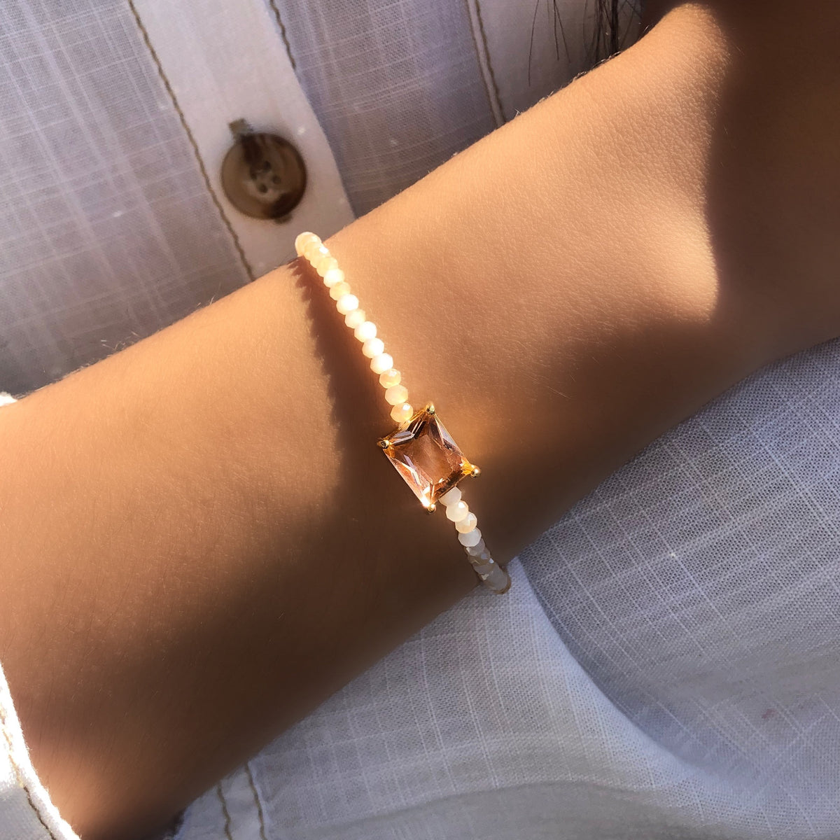 Pulseira Selena Perolado Com Baguete P Morganita 16cm - Tiff Joias